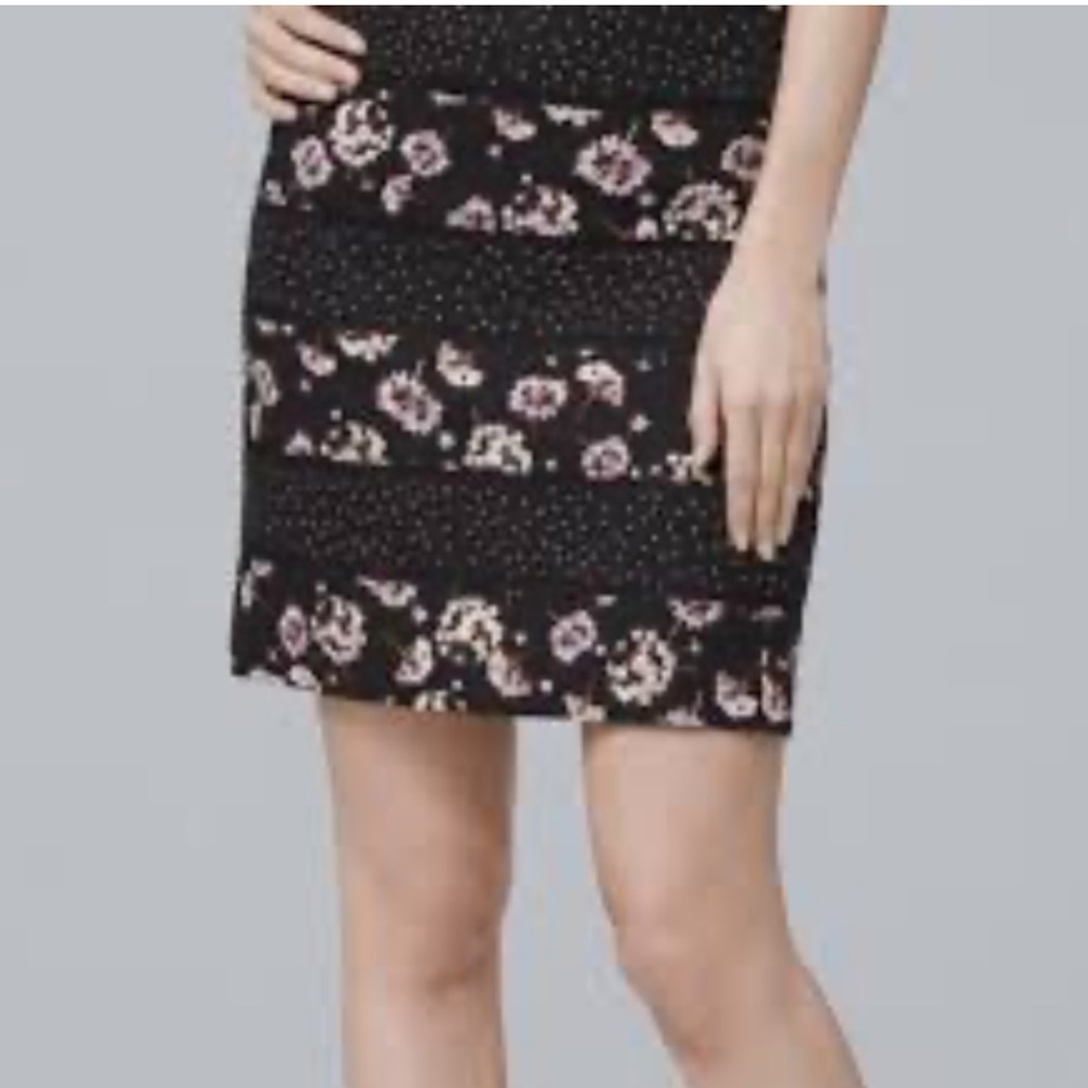 White House Black Market Floral Polka Dot‎ Pencil Skirt Size 4